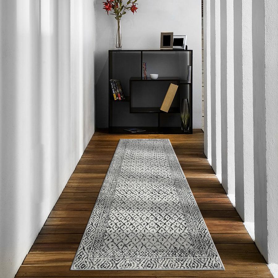 Olliix.com Indoor Rugs - Moroccan Bordered Global Woven Area Rug Grey|Cream MP35-8070