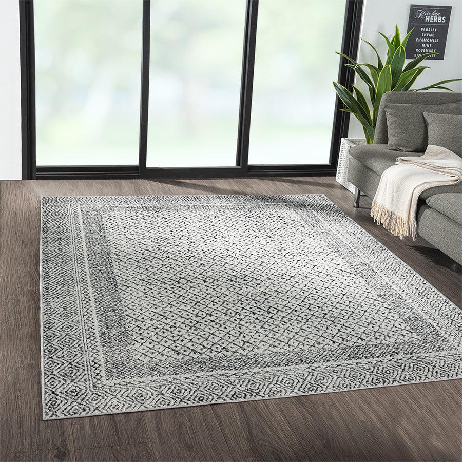 Olliix.com Indoor Rugs - Moroccan Bordered Global Woven Area Rug Grey|Cream MP35-8071