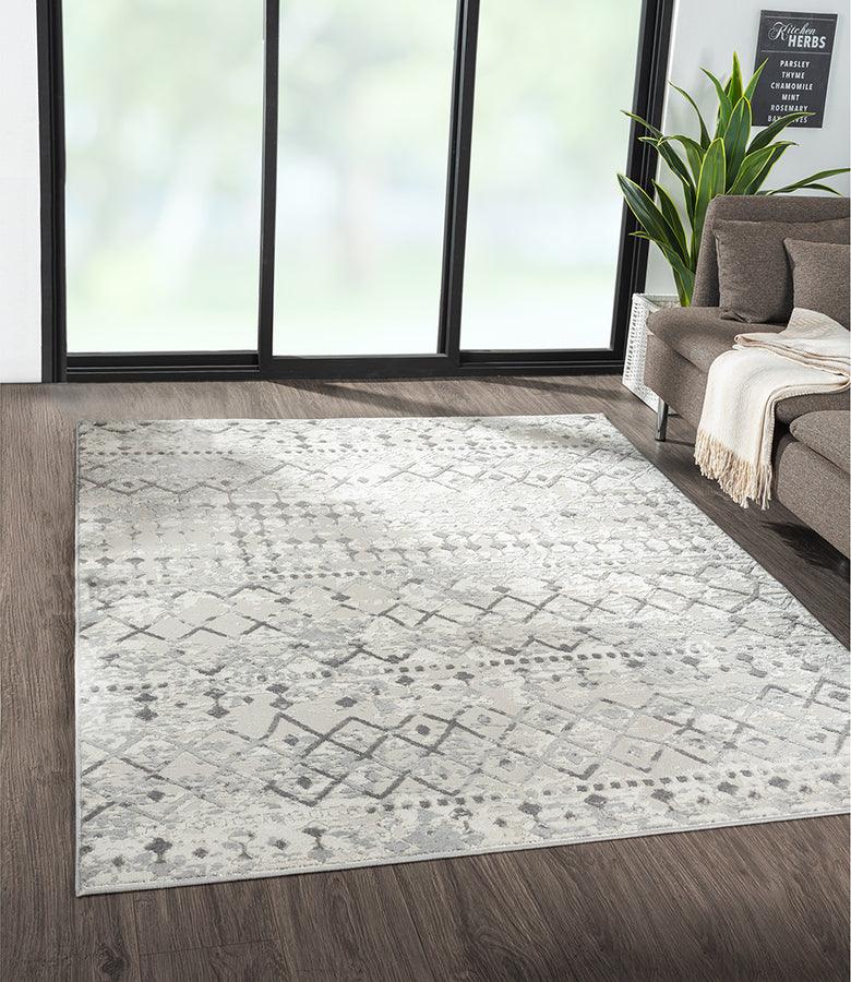 Olliix.com Indoor Rugs - Moroccan Global Woven Area Rug Light Grey|Cream MP35-8023