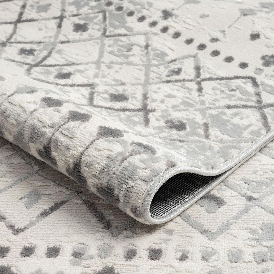 Olliix.com Indoor Rugs - Moroccan Global Woven Area Rug Light Grey|Cream MP35-8023