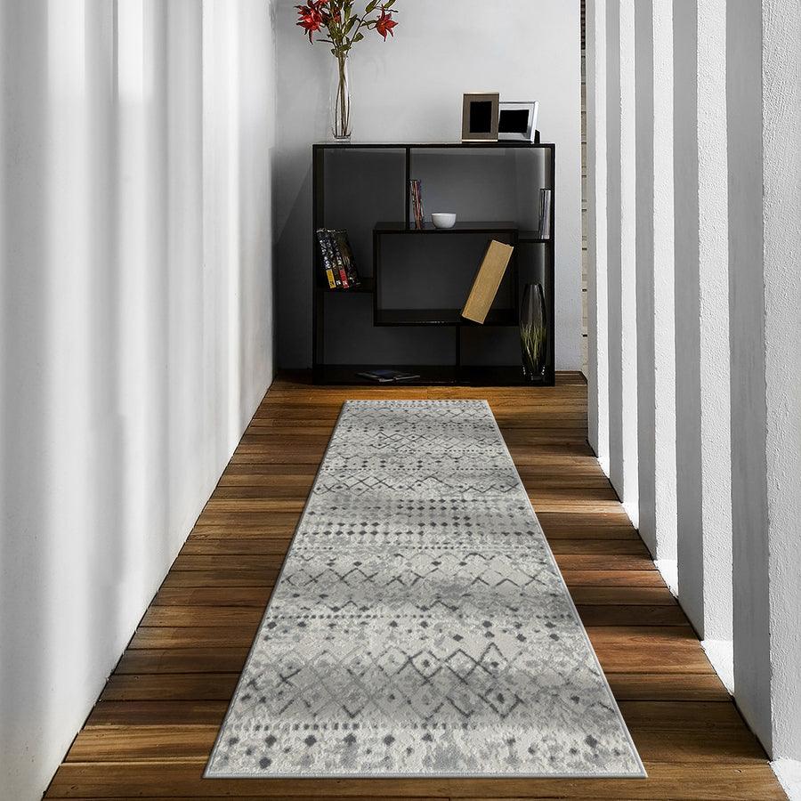Olliix.com Indoor Rugs - Moroccan Global Woven Area Rug Light Grey|Cream MP35-8024