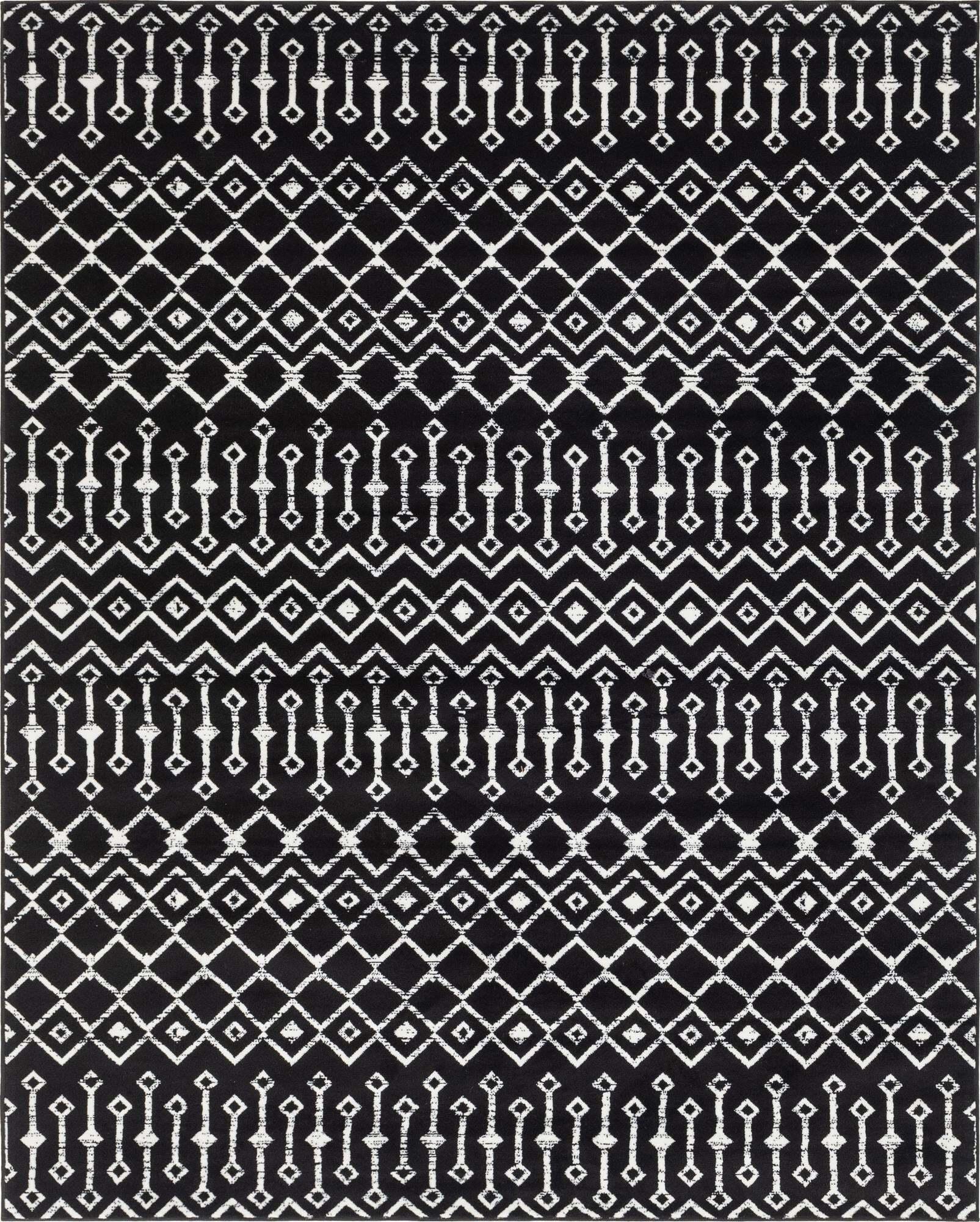 Unique Loom Indoor Rugs - Moroccan Trellis Geometric Rectangular 8x10 Rug Black & Ivory
