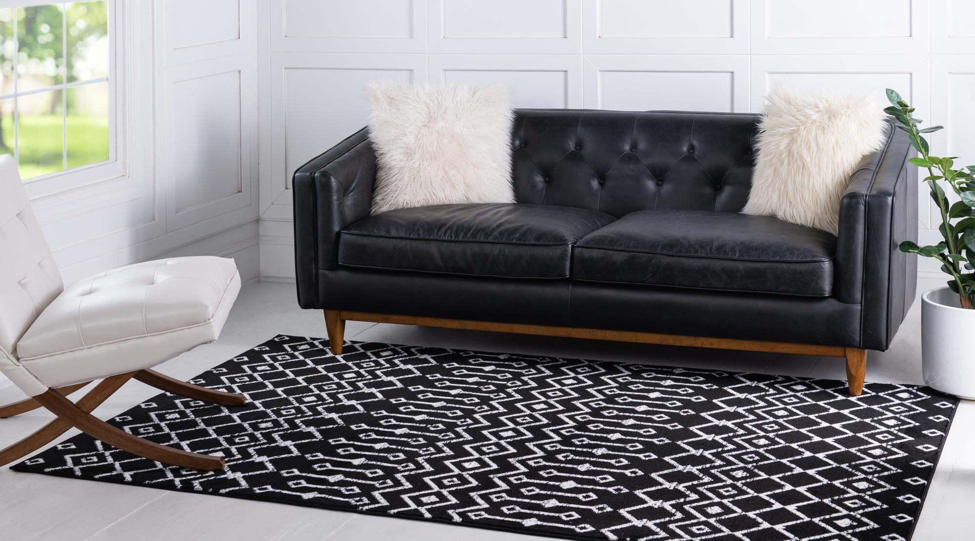Unique Loom Indoor Rugs - Moroccan Trellis Geometric Rectangular 8x10 Rug Black & Ivory