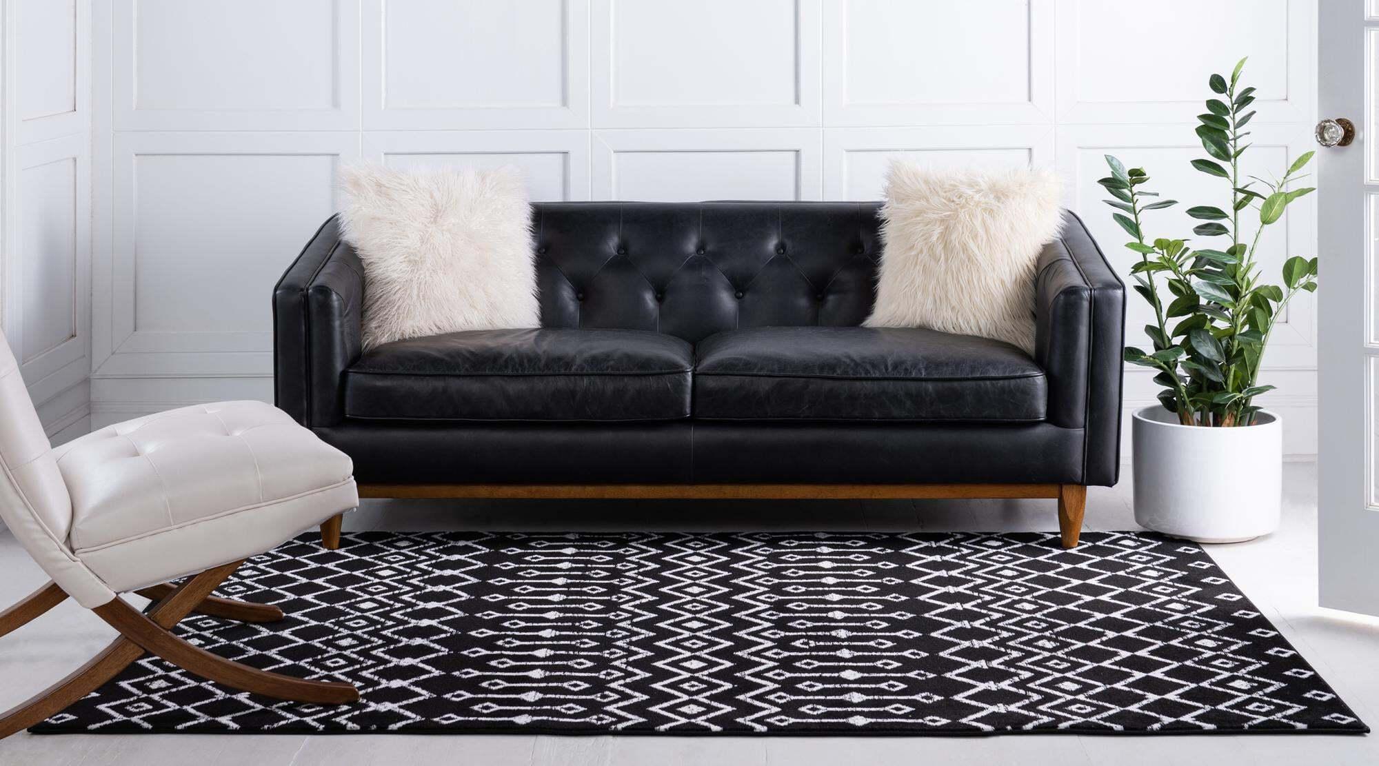 Unique Loom Indoor Rugs - Moroccan Trellis Geometric Rectangular 8x10 Rug Black & Ivory