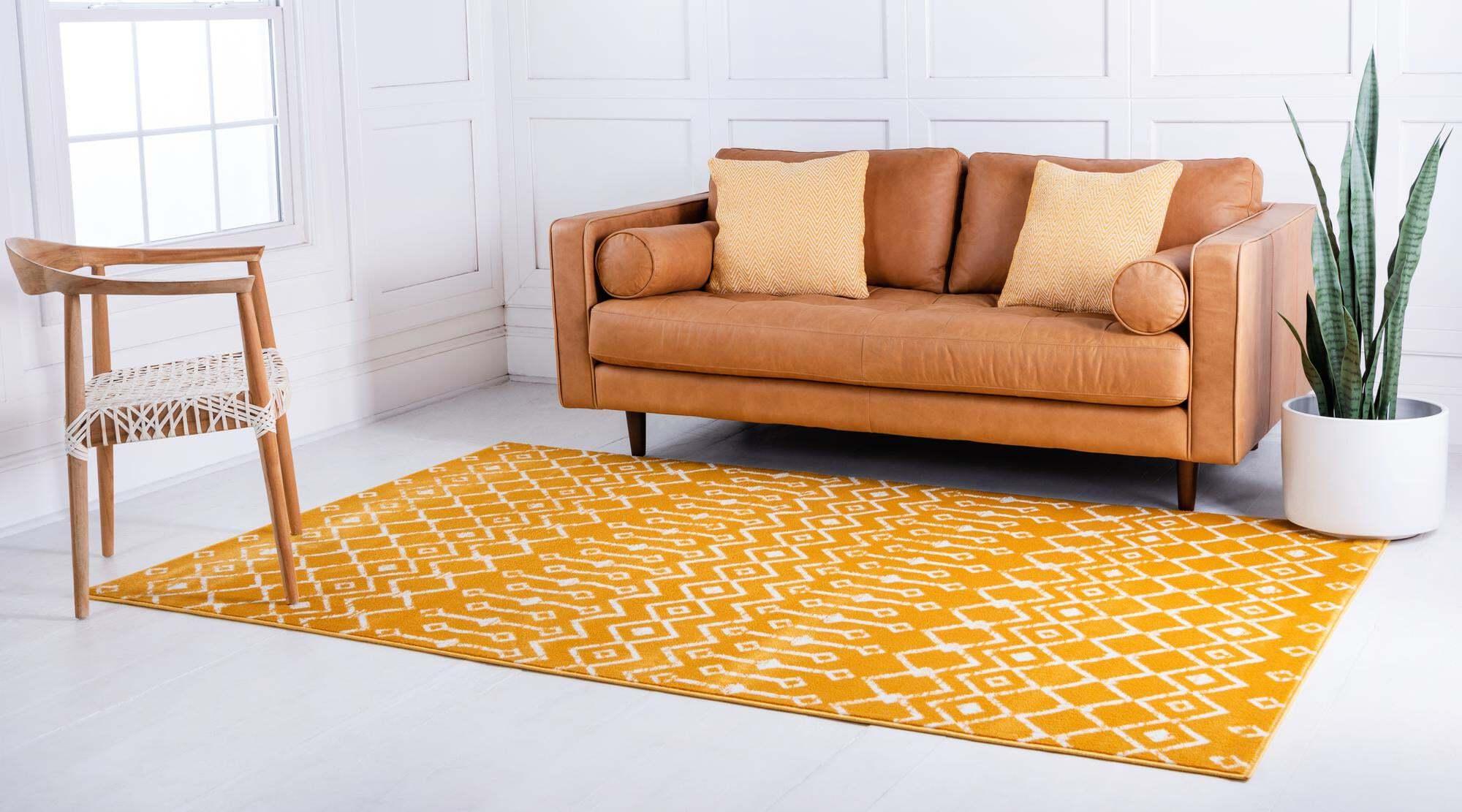 Unique Loom Indoor Rugs - Moroccan Trellis Geometric Rectangular 8x10 Rug Yellow & Ivory