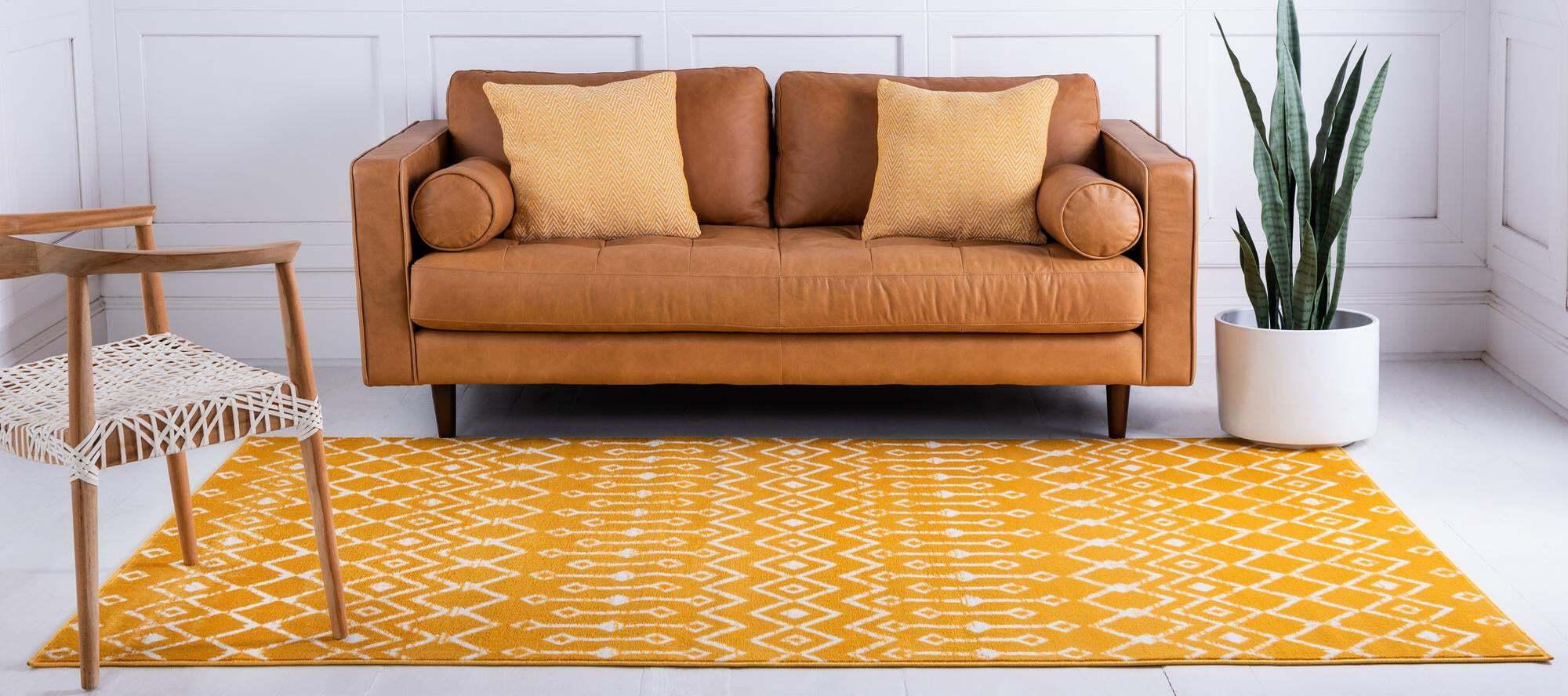 Unique Loom Indoor Rugs - Moroccan Trellis Geometric Rectangular 8x10 Rug Yellow & Ivory