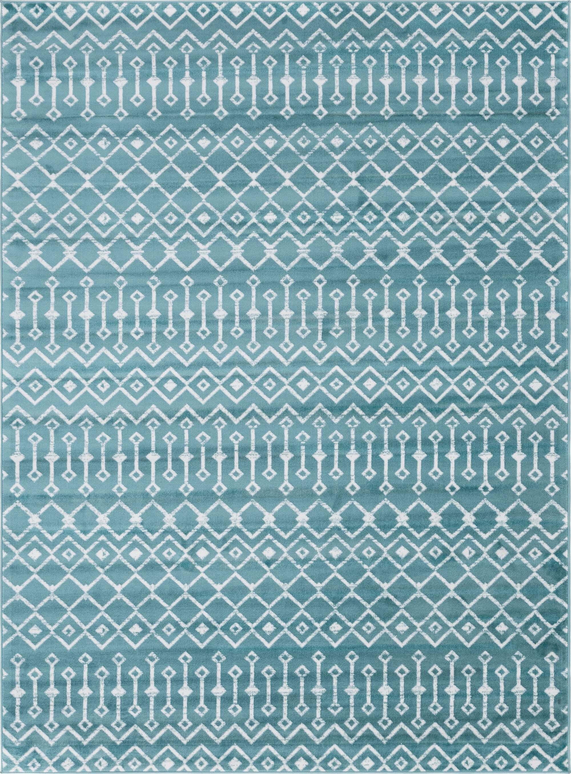 Unique Loom Indoor Rugs - Moroccan Trellis Geometric Rectangular 8x11 Rug Teal & Ivory
