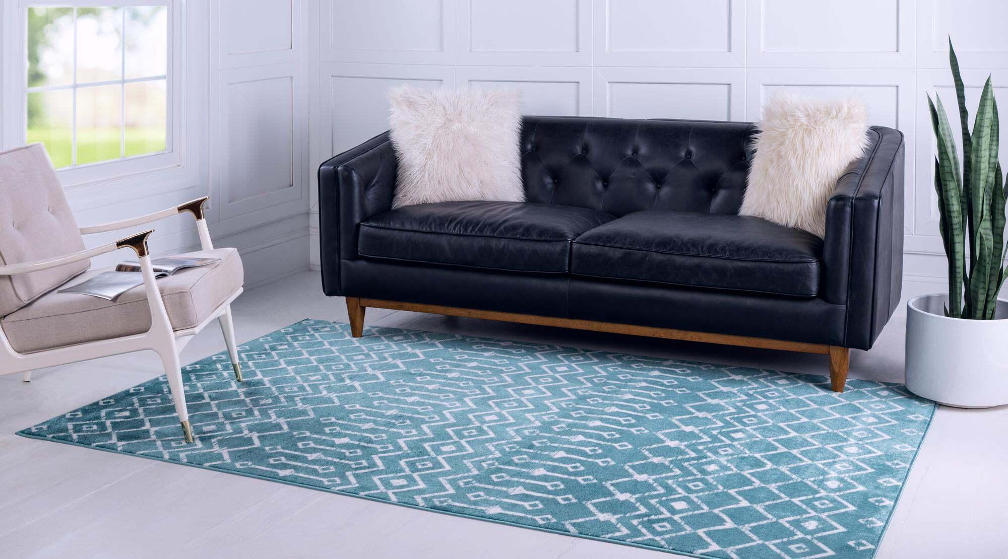 Unique Loom Indoor Rugs - Moroccan Trellis Geometric Rectangular 8x11 Rug Teal & Ivory