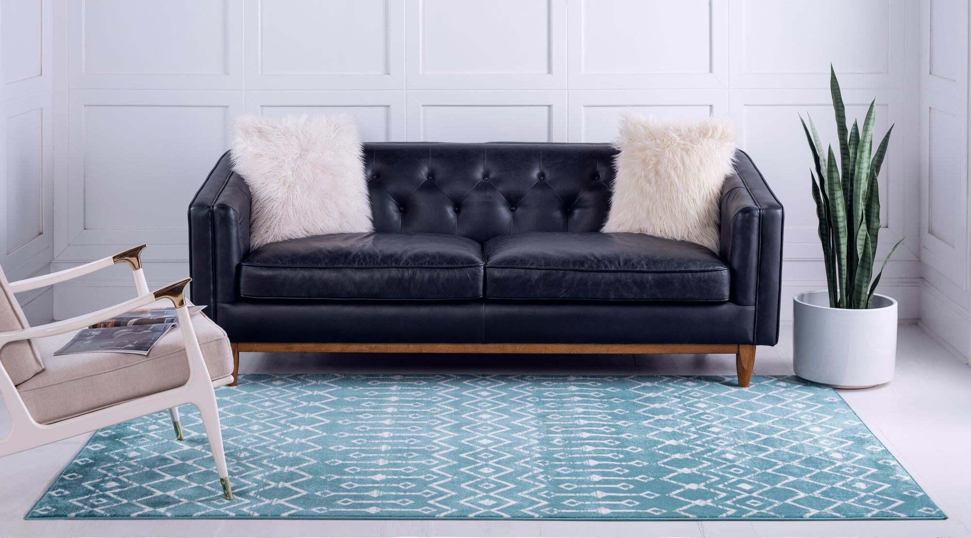 Unique Loom Indoor Rugs - Moroccan Trellis Geometric Rectangular 8x11 Rug Teal & Ivory