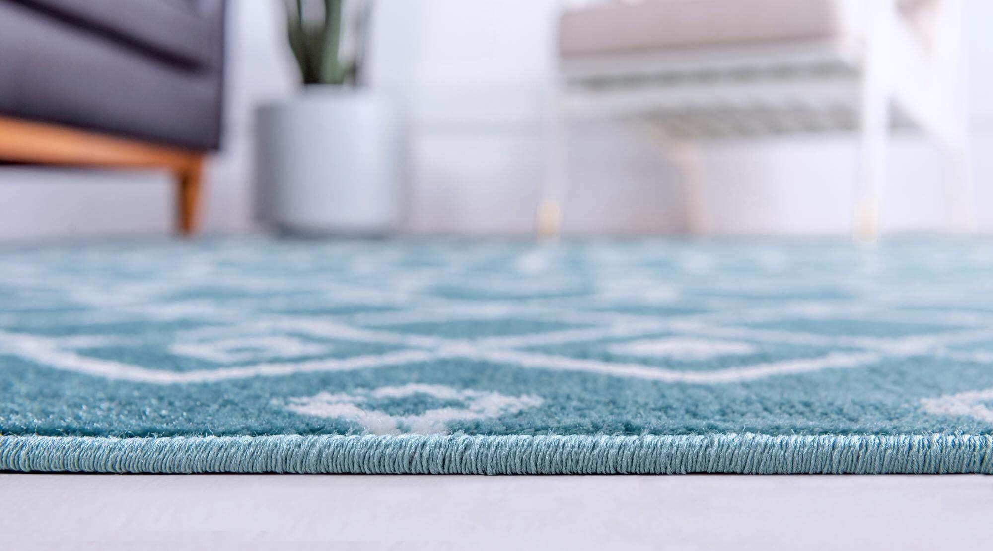 Unique Loom Indoor Rugs - Moroccan Trellis Geometric Rectangular 8x11 Rug Teal & Ivory