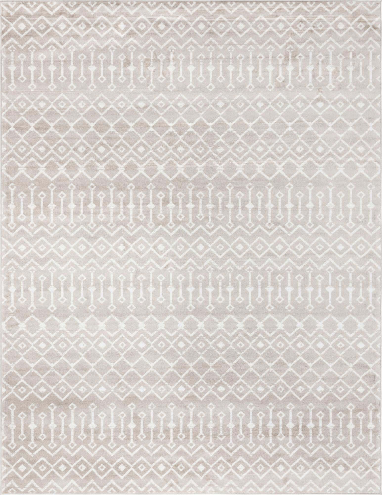 Unique Loom Indoor Rugs - Moroccan Trellis Geometric Rectangular 9x12 Rug Beige & Ivory
