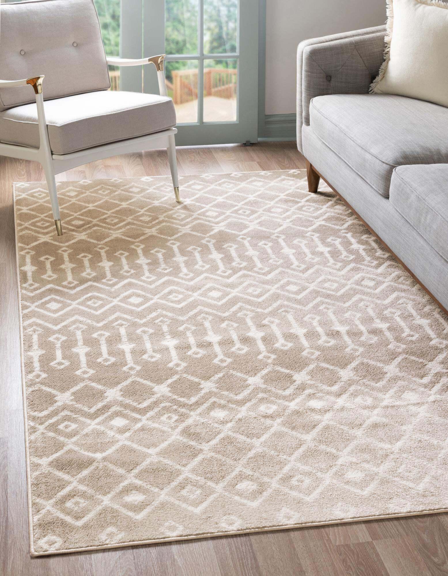 Unique Loom Indoor Rugs - Moroccan Trellis Geometric Rectangular 9x12 Rug Beige & Ivory