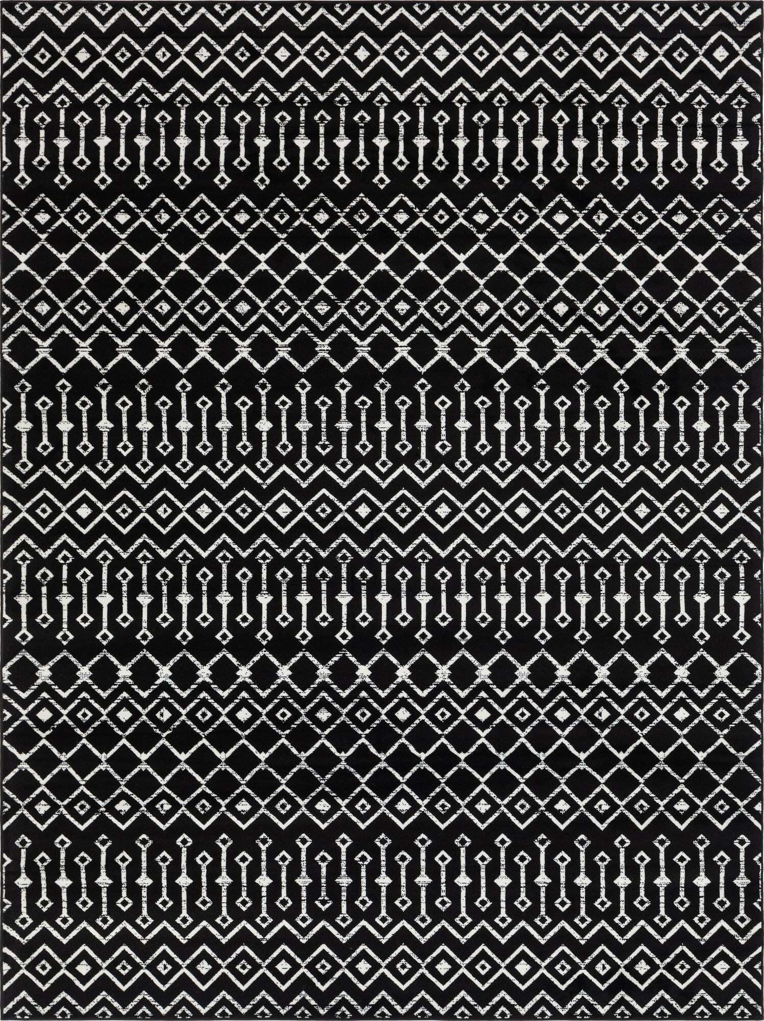 Unique Loom Indoor Rugs - Moroccan Trellis Geometric Rectangular 9x12 Rug Black & Ivory