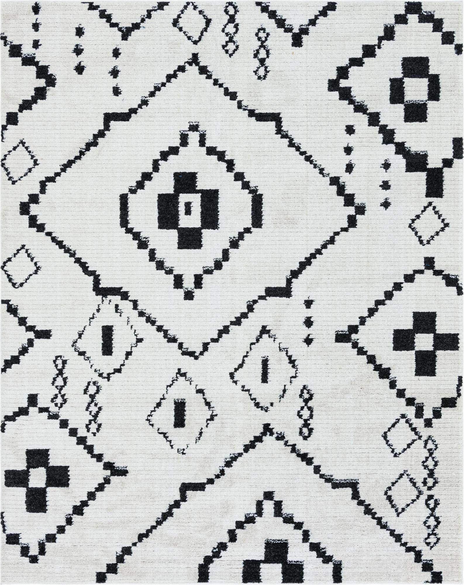 Unique Loom Indoor Rugs - Morocco Geometric Rectangular 8x10 Rug Ivory & Black