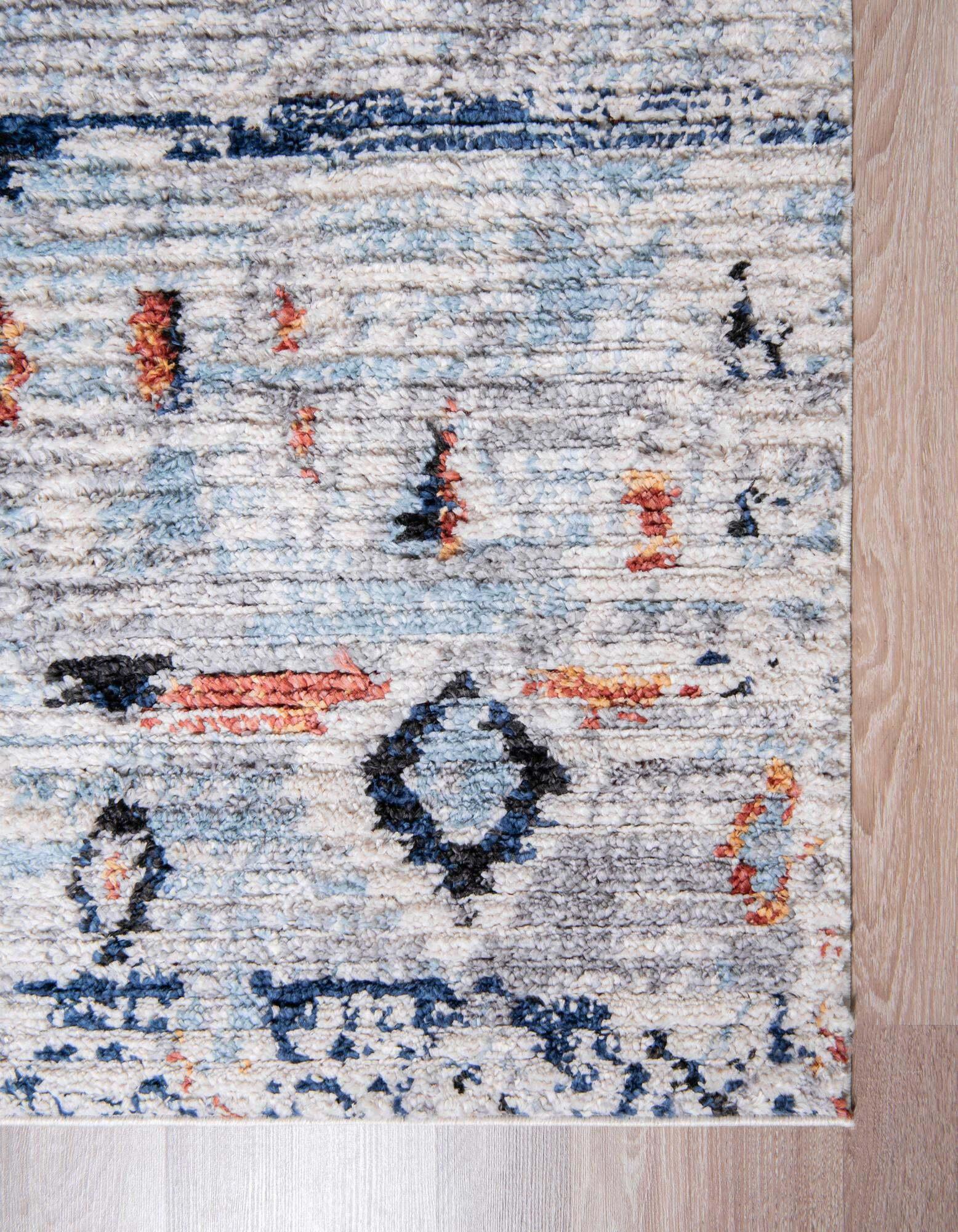 Unique Loom Indoor Rugs - Morocco Geometric Rectangular 8x10 Rug Ivory & Blue