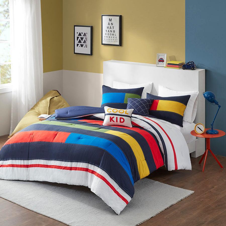 Olliix.com Comforters & Blankets - Morris Casual Stripe Printed Comforter Set Multi Twin
