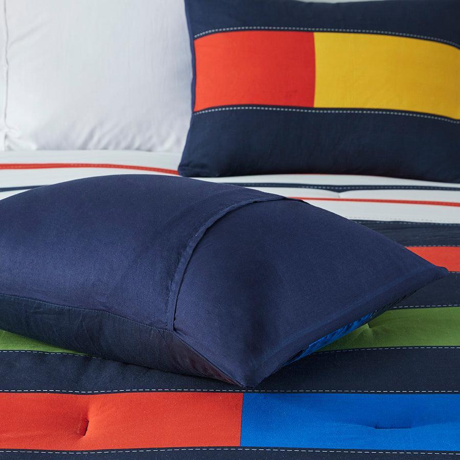 Olliix.com Comforters & Blankets - Morris Casual Stripe Printed Comforter Set Multi Twin