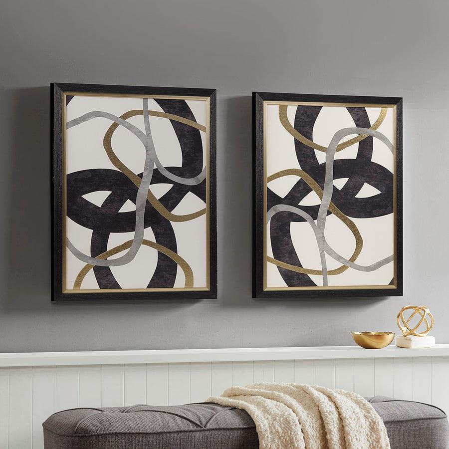 Olliix.com Wall Paintings - Moving Midas Abstract Gold Foil Framed Canvas 2 Piece Set Black