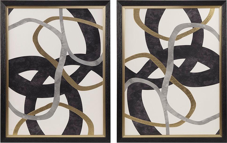 Olliix.com Wall Paintings - Moving Midas Abstract Gold Foil Framed Canvas 2 Piece Set Black