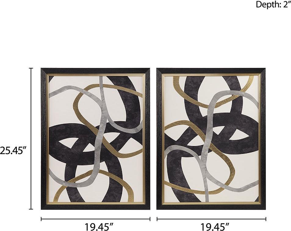 Olliix.com Wall Paintings - Moving Midas Abstract Gold Foil Framed Canvas 2 Piece Set Black
