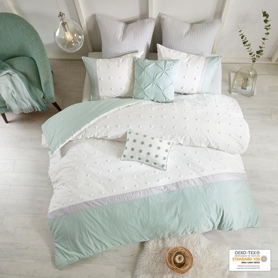 Olliix.com Comforters & Blankets - Myla 7 Piece Cotton Jacquard Comforter Set Ivory Full/Queen