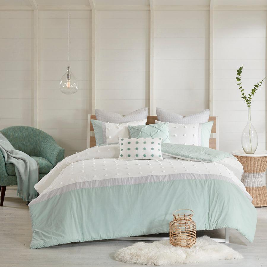 Olliix.com Comforters & Blankets - Myla 7 Piece Cotton Jacquard Comforter Set Ivory Full/Queen