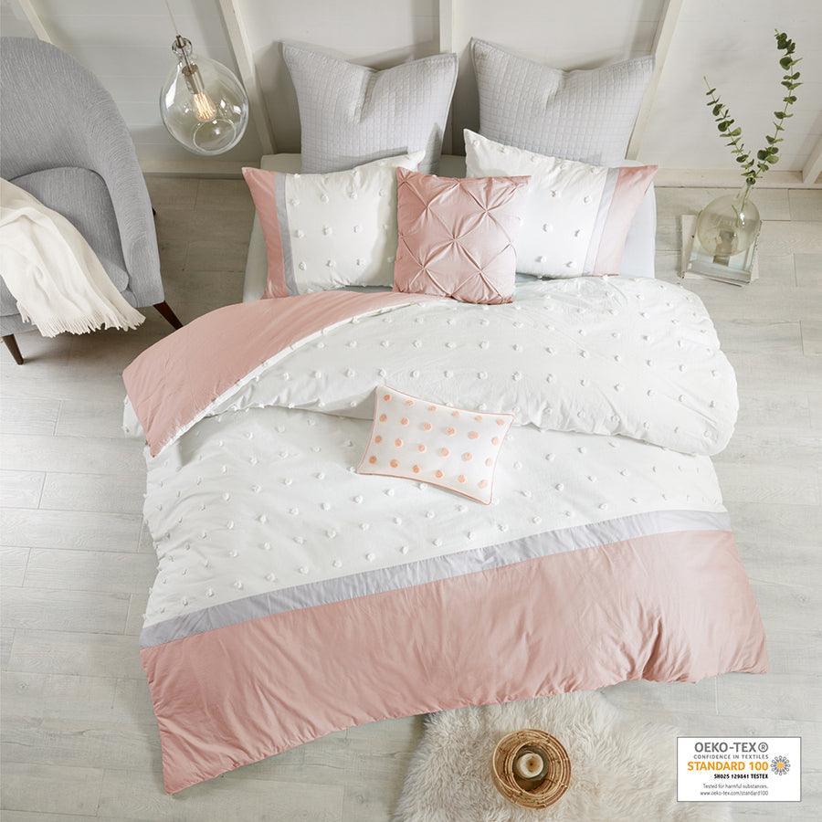 Olliix.com Comforters & Blankets - Myla Full/Queen 7 Piece Cotton Jacquard Comforter Set Blush