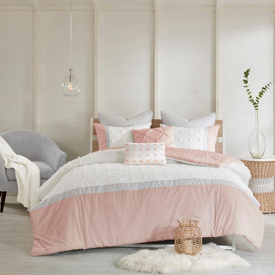 Olliix.com Comforters & Blankets - Myla Full/Queen 7 Piece Cotton Jacquard Comforter Set Blush