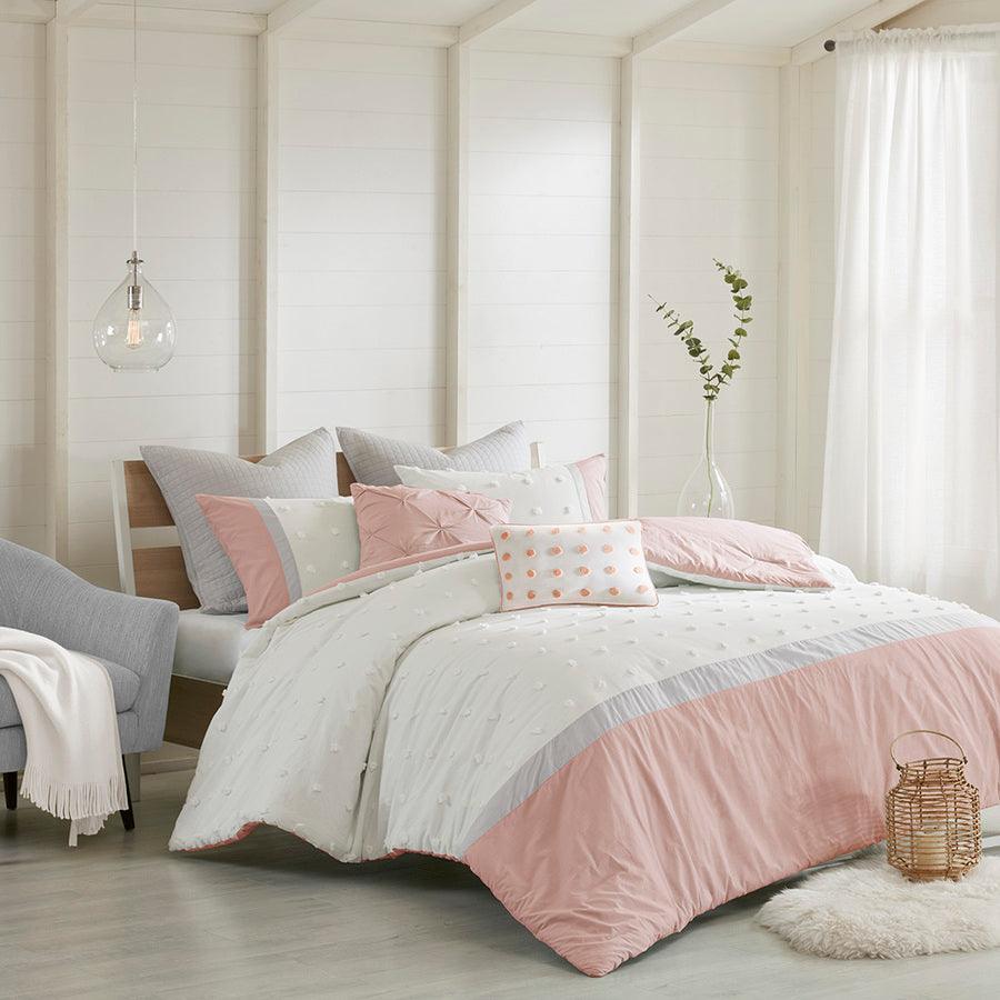 Olliix.com Comforters & Blankets - Myla Full/Queen 7 Piece Cotton Jacquard Comforter Set Blush