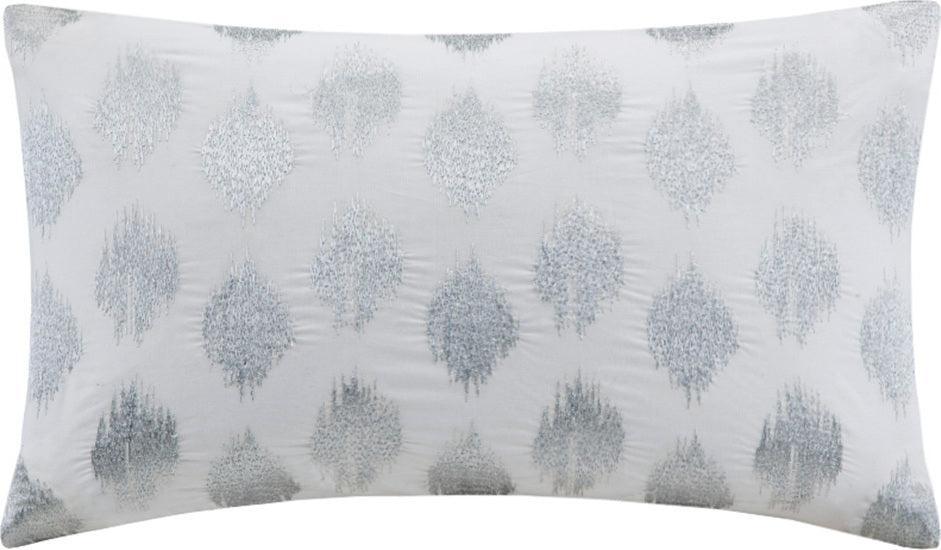 Olliix.com Pillows - Nadia Mid-Century Dot Embroidered Oblong Pillow 12x18" Silver