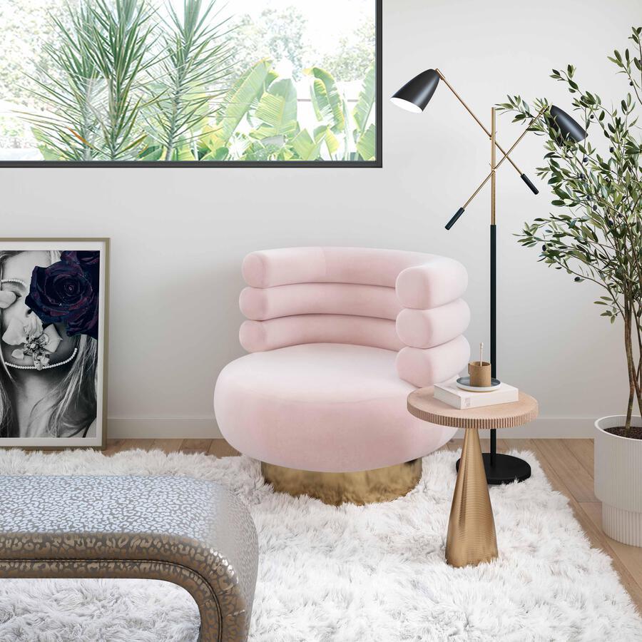 Tov Furniture Accent Chairs - Naomi Blush Velvet Swivel Chair