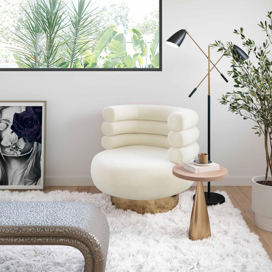 Tov Furniture Accent Chairs - Naomi Cream Velvet Swivel Chair
