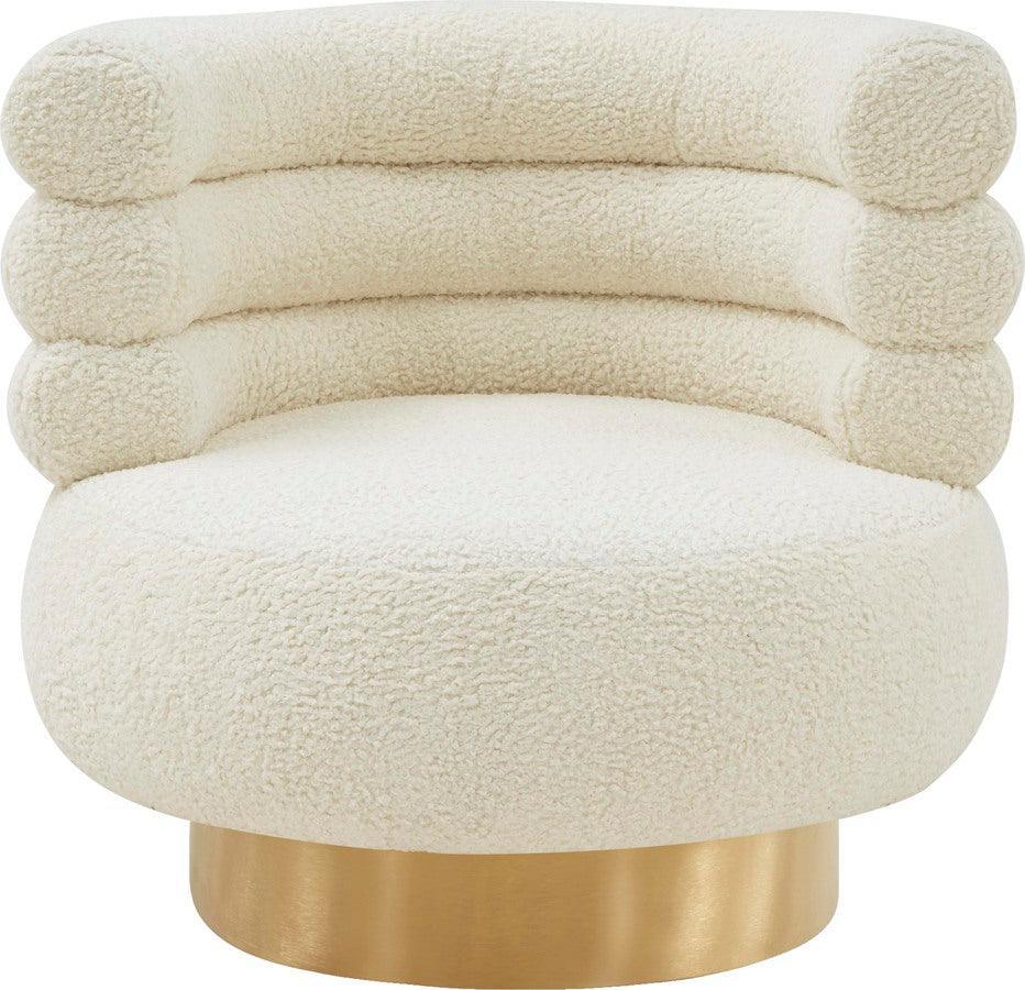 Tov Furniture Accent Chairs - Naomi Faux Shearling Swivel Chair Cream