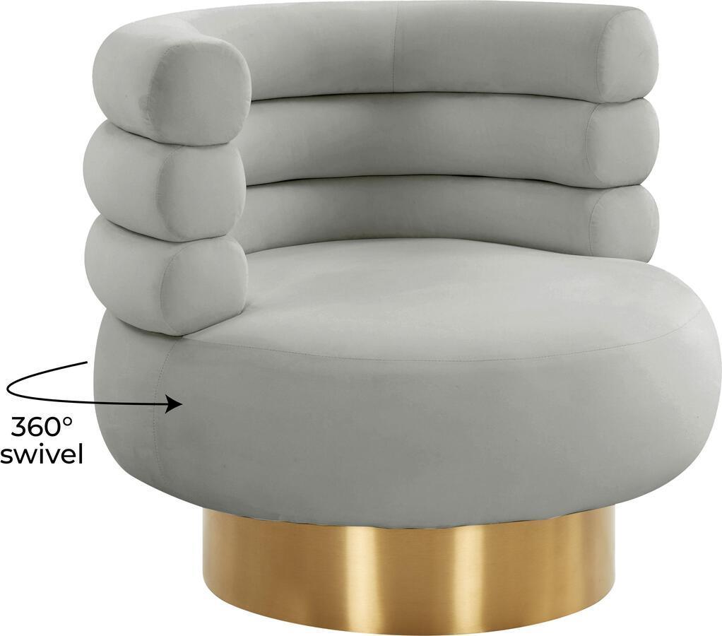 Tov Furniture Accent Chairs - Naomi Grey Velvet Swivel Chair Grey