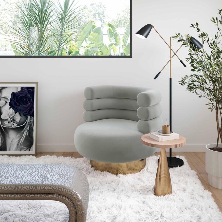 Tov Furniture Accent Chairs - Naomi Grey Velvet Swivel Chair Grey