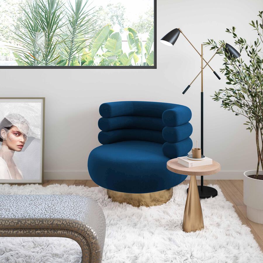 Tov Furniture Accent Chairs - Naomi Navy Velvet Swivel Chair Navy