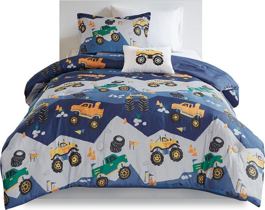 Olliix.com Comforters & Blankets - Nash Modern Monster Truck Comforter Set Blue Full/Queen