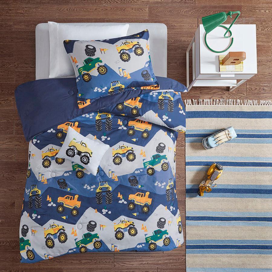 Olliix.com Comforters & Blankets - Nash Modern Monster Truck Comforter Set Blue Full/Queen