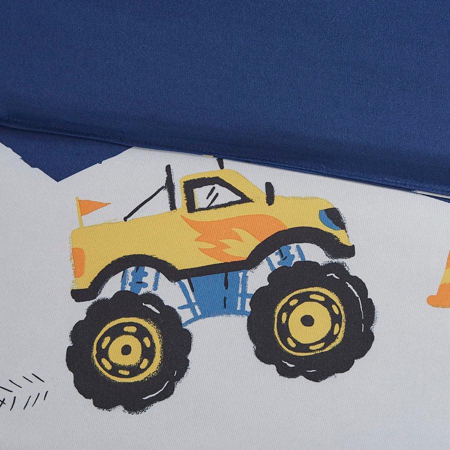 Olliix.com Comforters & Blankets - Nash Modern Monster Truck Comforter Set Blue Full/Queen