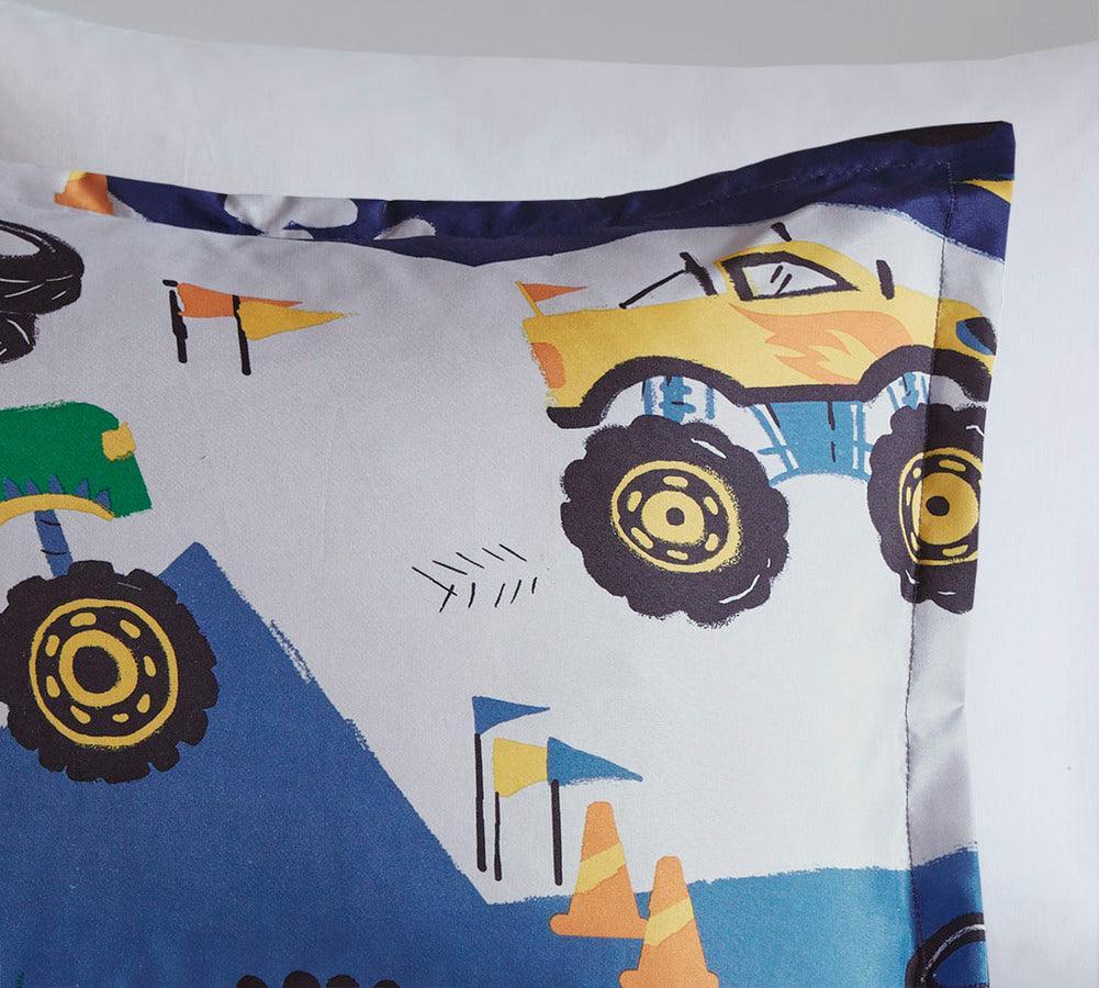 Olliix.com Comforters & Blankets - Nash Modern Monster Truck Comforter Set Blue Full/Queen