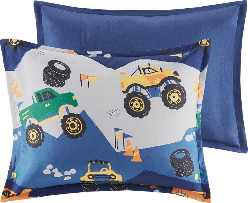 Olliix.com Comforters & Blankets - Nash Modern Monster Truck Comforter Set Blue Full/Queen