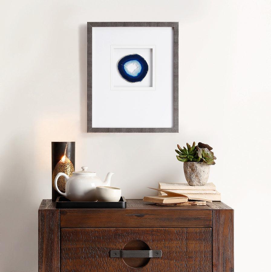 Olliix.com Wall Art - Natural Global Inspired Agate 1 Real Stone Framed Graphic (4" Agate) 14x17x1.25" Blue