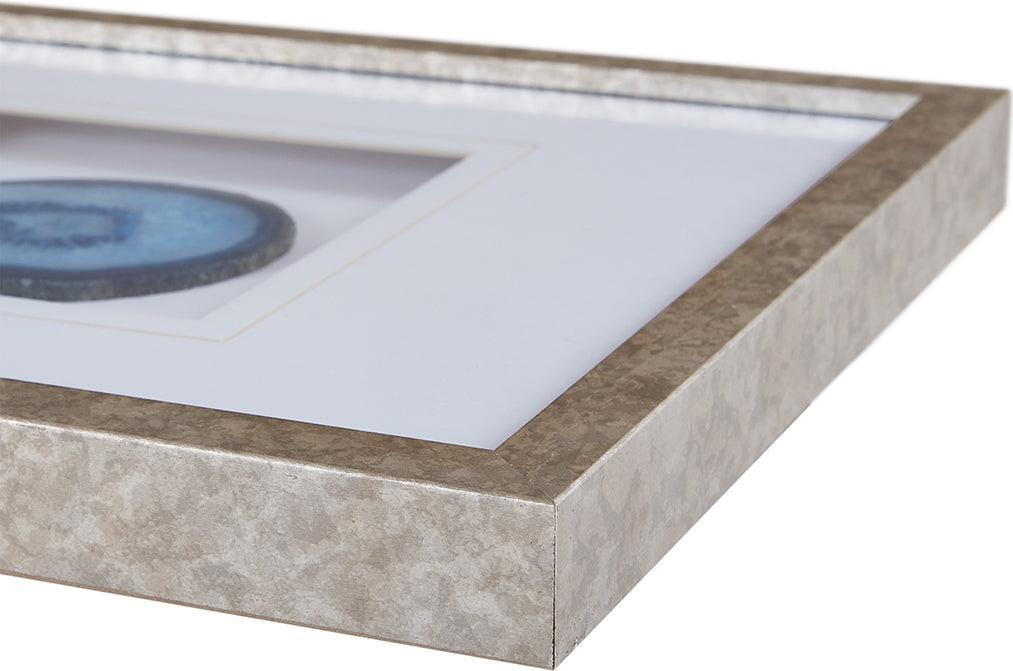 Olliix.com Wall Art - Natural Global Inspired Agate Trio 1 Real Stone Framed Graphic (4" Agate) 34x13x1.25" Blue