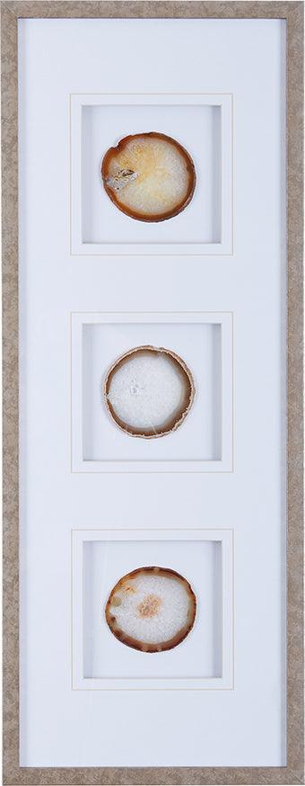 Olliix.com Wall Art - Natural Global Inspired Agate Trio 1 Real Stone Framed Graphic (4" Agate) 34x13x1.25" Natural