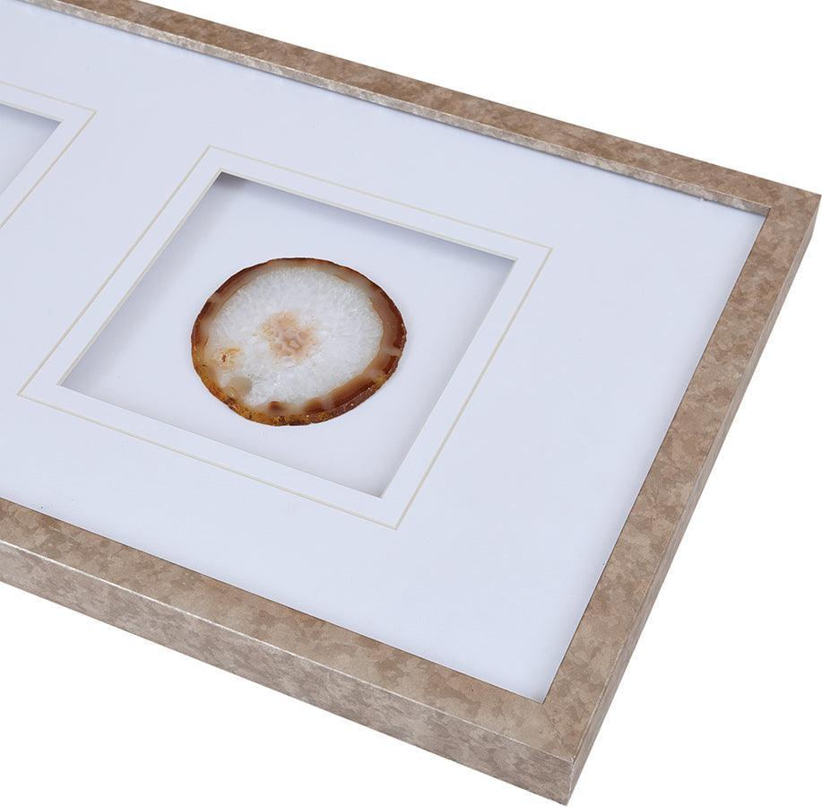 Olliix.com Wall Art - Natural Global Inspired Agate Trio 1 Real Stone Framed Graphic (4" Agate) 34x13x1.25" Natural