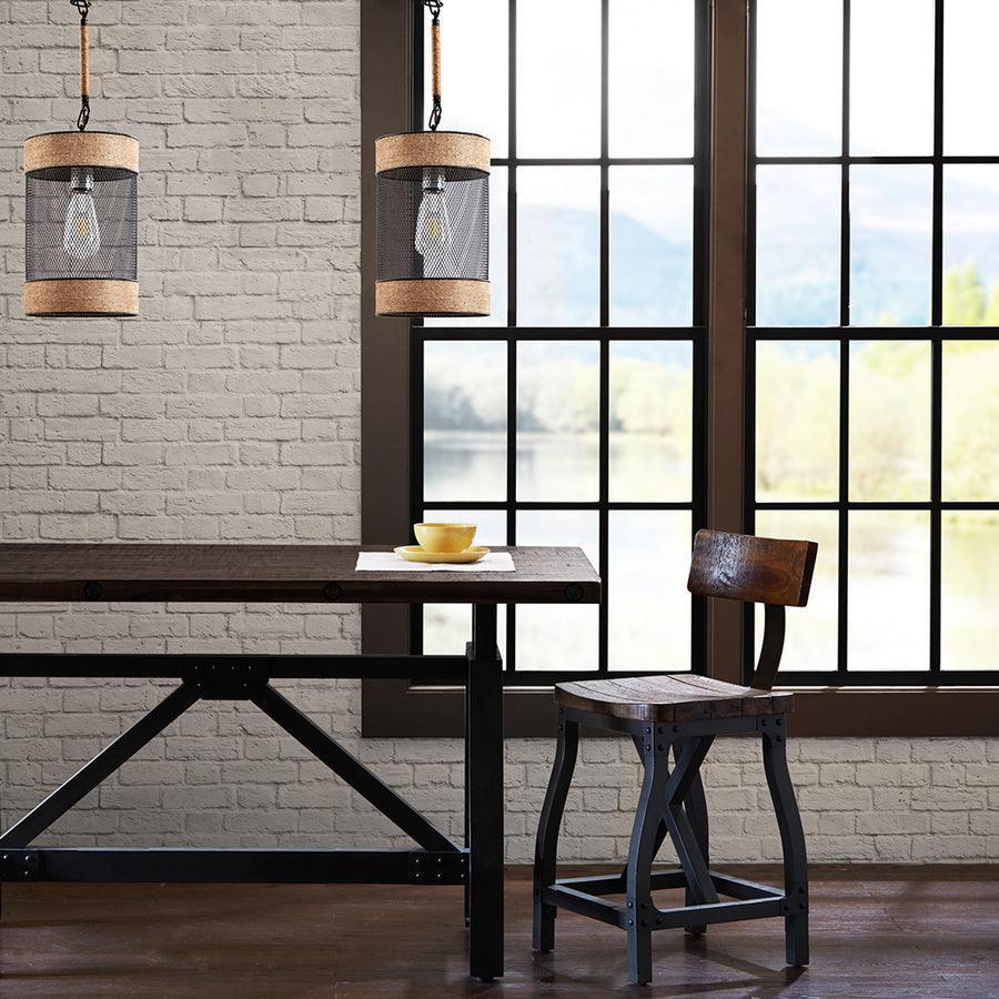 Olliix.com Ceiling Lights - Natural Rope and Metal Mesh Cylinder Pendant Natural|Black II151-0139