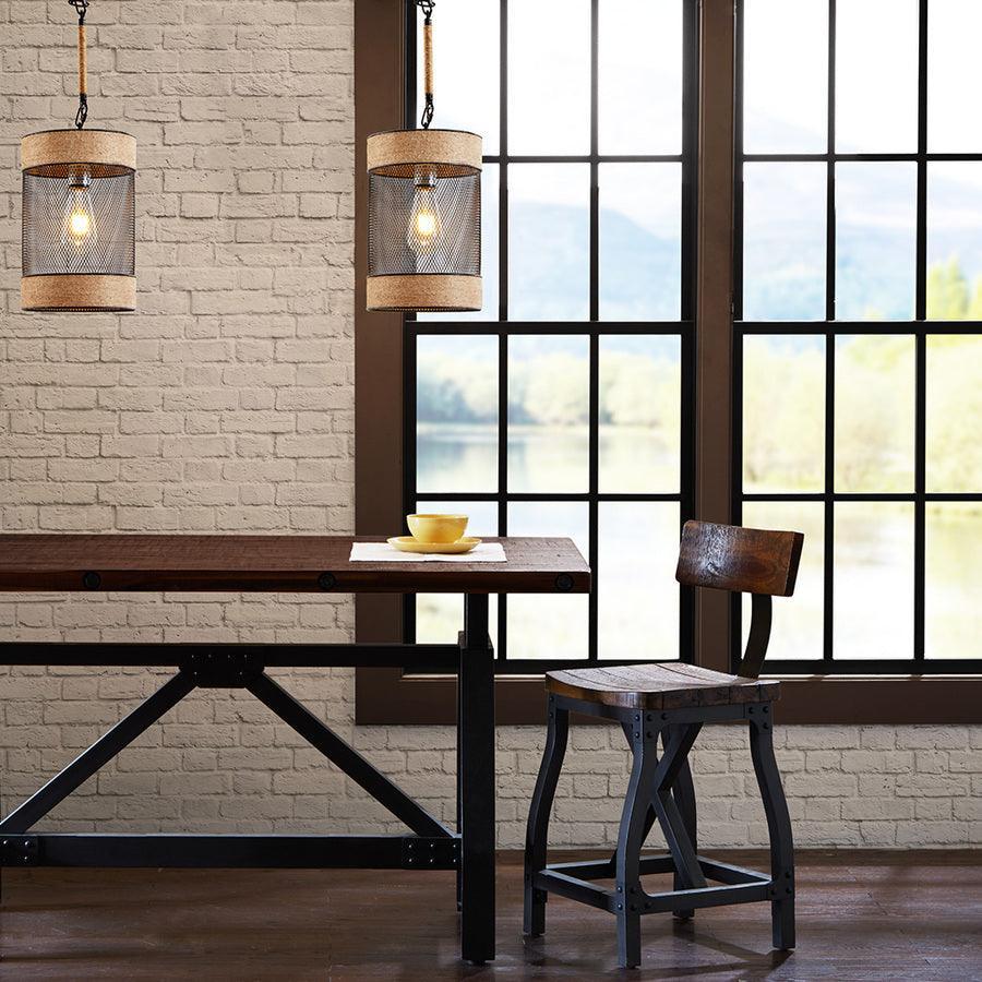 Olliix.com Ceiling Lights - Natural Rope and Metal Mesh Cylinder Pendant Natural|Black II151-0139