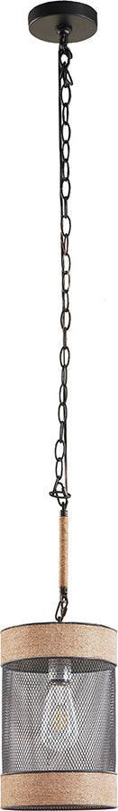 Olliix.com Ceiling Lights - Natural Rope and Metal Mesh Cylinder Pendant Natural|Black II151-0139
