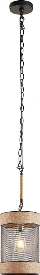 Olliix.com Ceiling Lights - Natural Rope and Metal Mesh Cylinder Pendant Natural|Black II151-0139