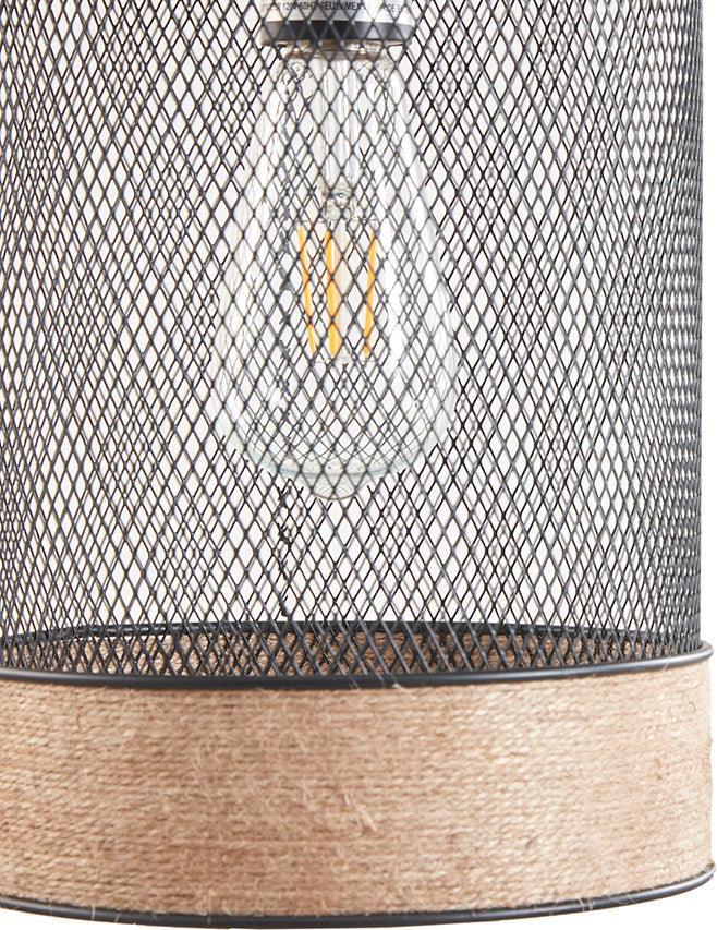 Olliix.com Ceiling Lights - Natural Rope and Metal Mesh Cylinder Pendant Natural|Black II151-0139